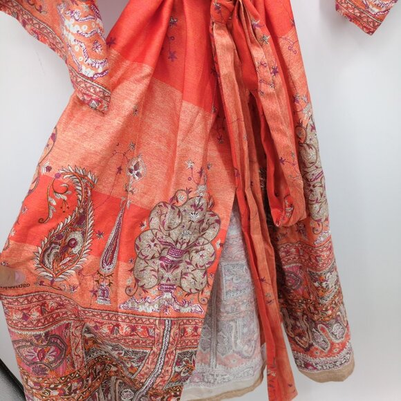 Bassetti Italian Cotton Kimono Robe L/XL Orange Paisley Boho Lounge Rare Print - Picture 4 of 8